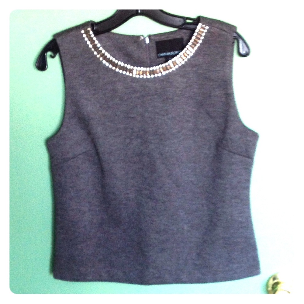 Sleeveless Grey tank with crystal embellishments